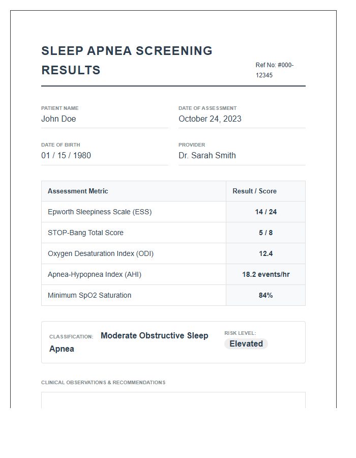 Printable Sleep Apnea Screening Results Chart