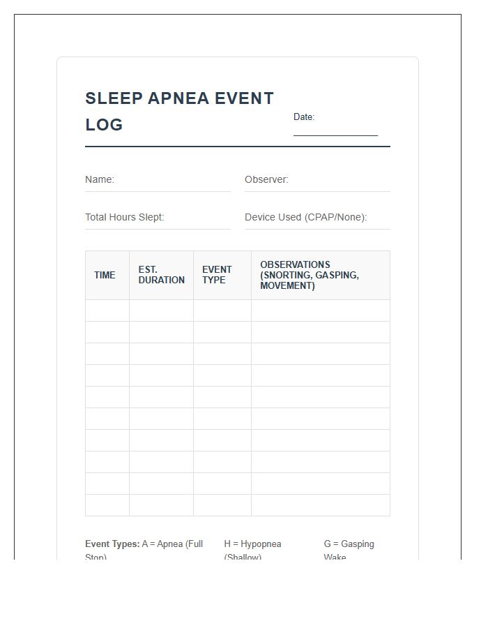 Sleep Apnea Breathing Interruption Printable Chart