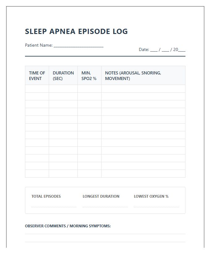 Sleep Apnea Episode Duration Printable Chart