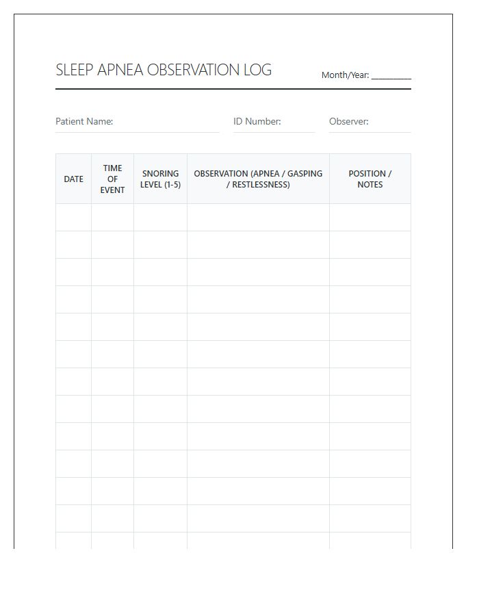 Sleep Apnea Patient Observation Printable Chart