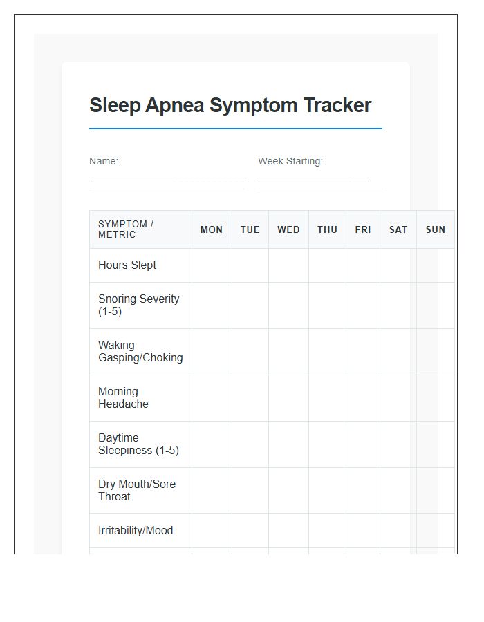 Sleep Apnea Symptom Monitoring Printable Chart