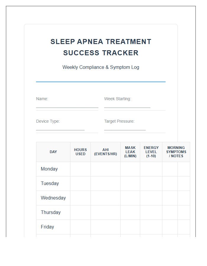 Sleep Apnea Treatment Success Printable Chart