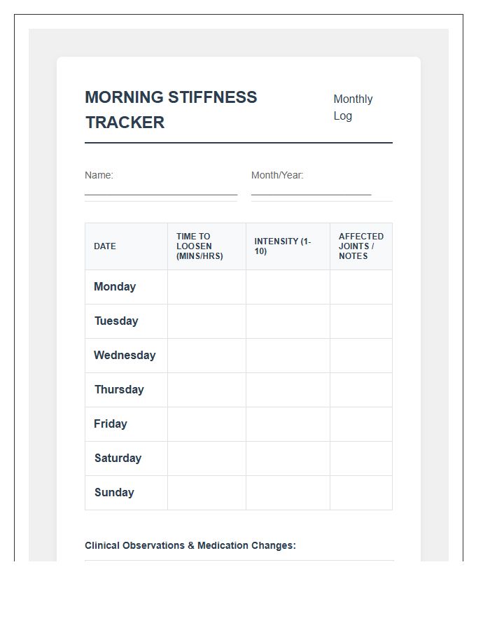 Printable Arthritis Morning Stiffness Chart