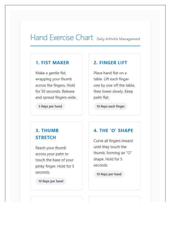 Printable Hand Arthritis Exercise Chart