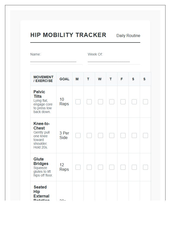 Printable Hip Arthritis Mobility Chart