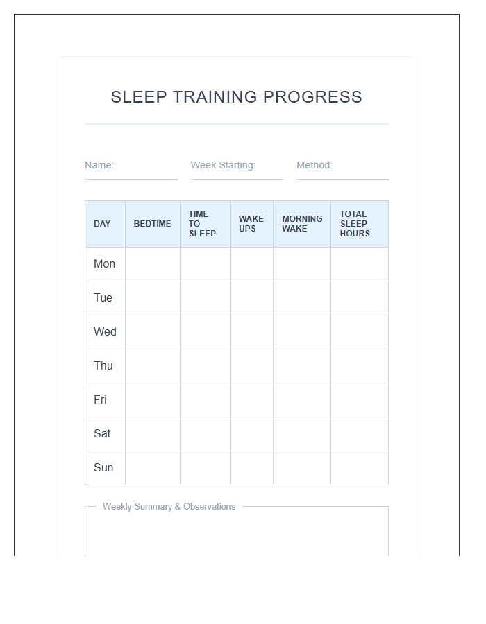 Baby Sleep Training Progress Printable Chart