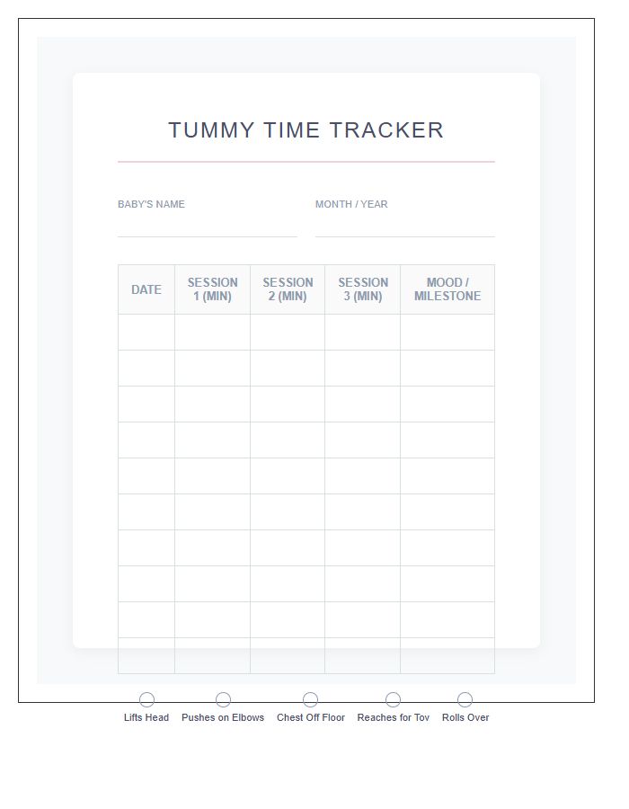 Baby Tummy Time Progress Printable Chart