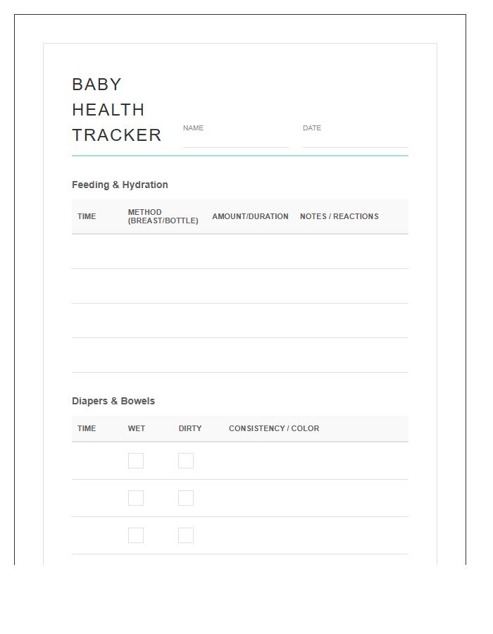 Comprehensive Baby Health Tracker Printable Chart