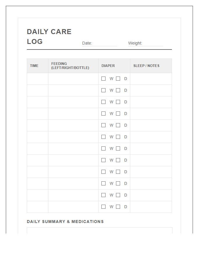 Newborn Daily Care Tracking Printable Chart