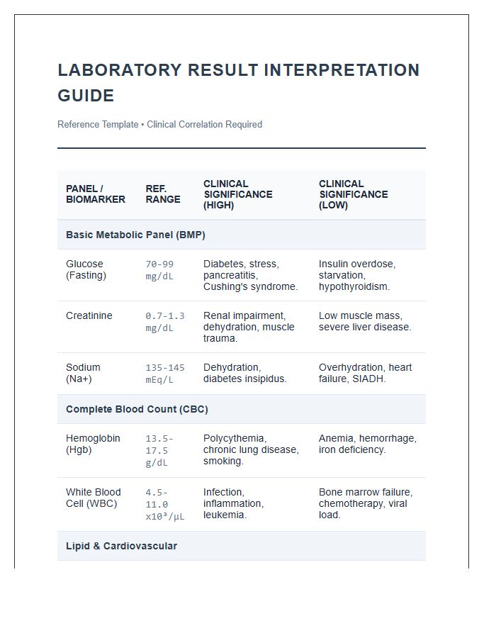 Comprehensive Laboratory Result Interpretation Printable Chart