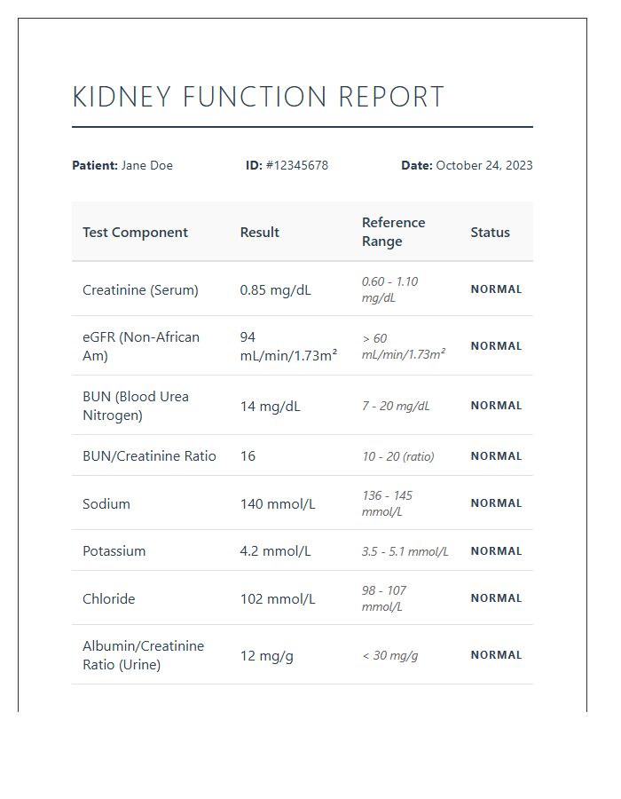 Printable Kidney Function Lab Values Chart