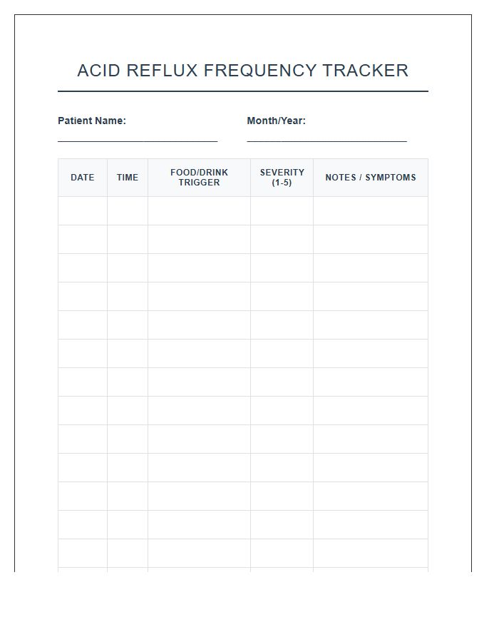 Printable Acid Reflux Frequency Tracking Chart