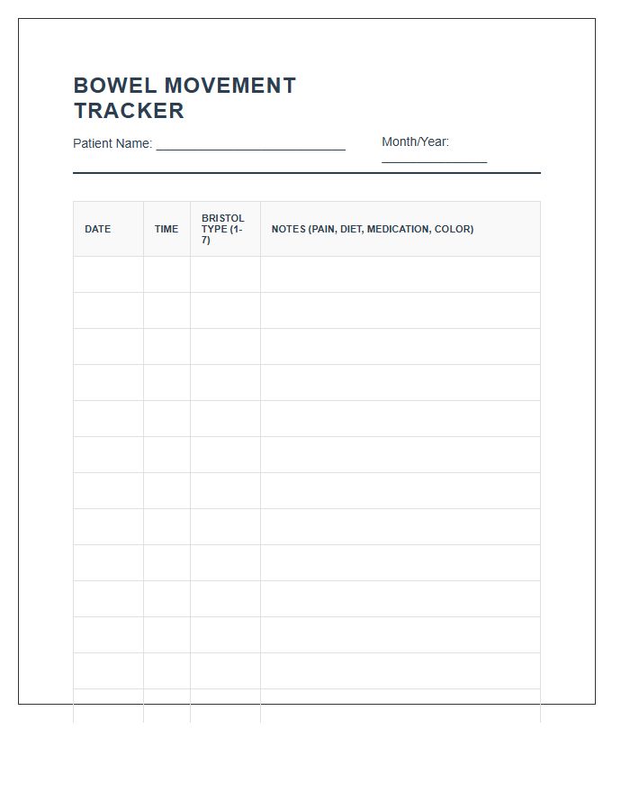 Printable Bowel Movement Frequency Tracking Chart