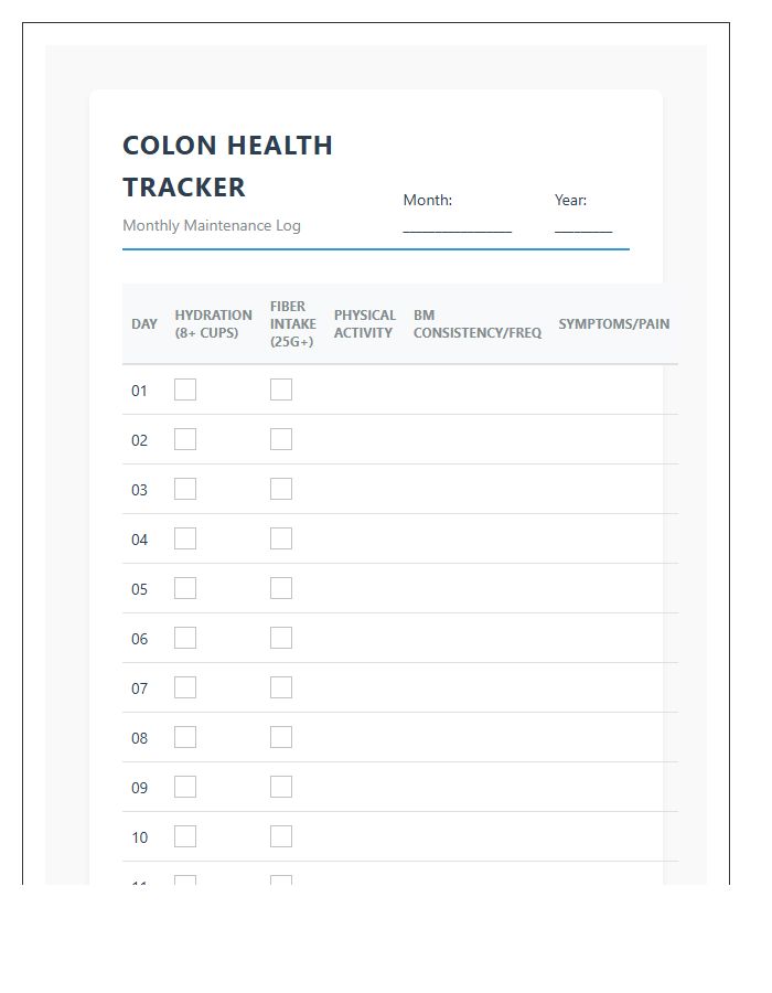 Printable Colon Health Maintenance Tracking Chart