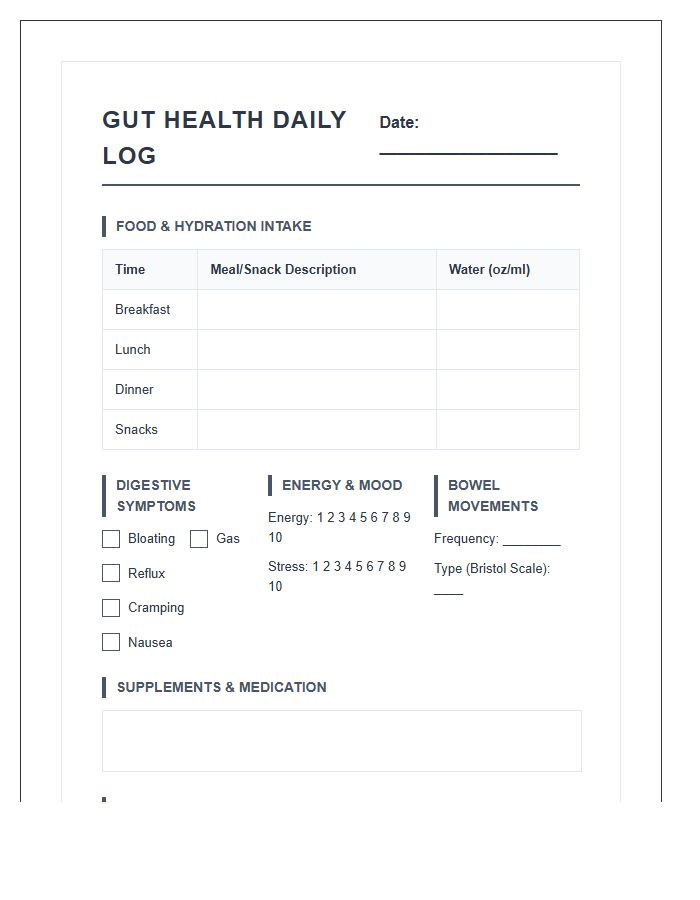 Printable Daily Gut Health Monitoring Chart