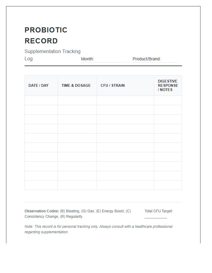 Printable Probiotic Supplementation Record Chart