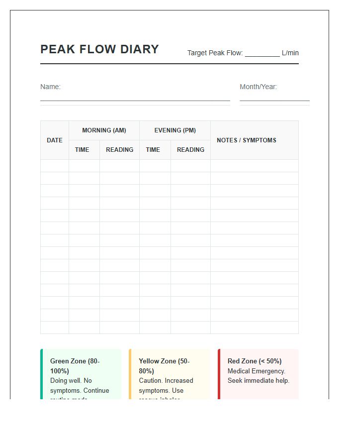 Clinical Peak Flow Meter Measurement Chart Printable