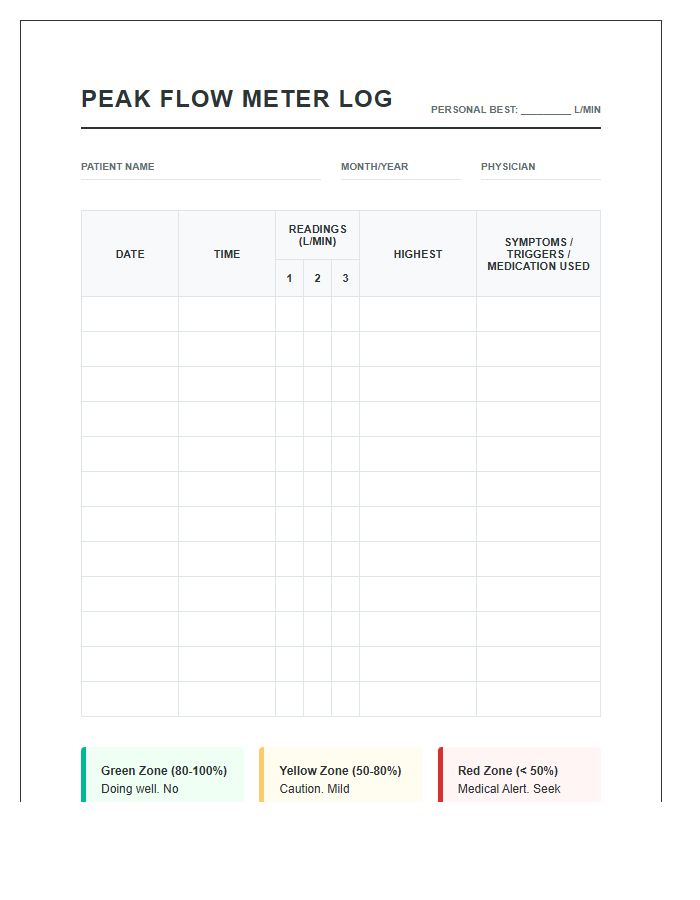 Medical Peak Flow Meter Log Chart Printable