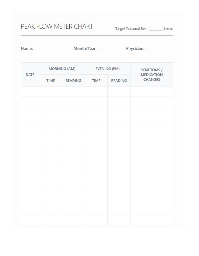 Morning And Evening Peak Flow Meter Chart Printable