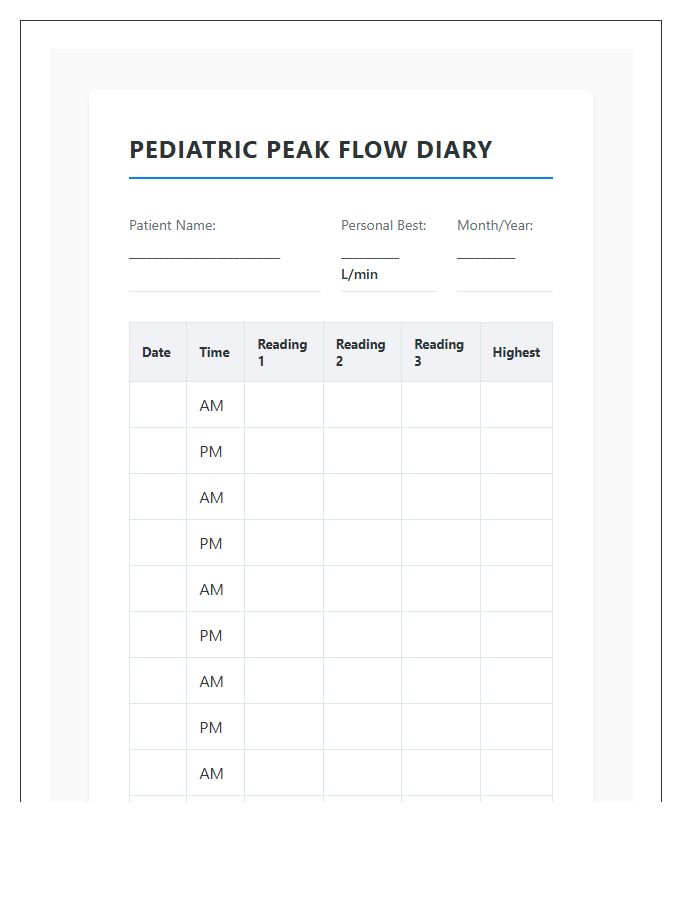 Pediatric Peak Flow Meter Reading Chart Printable