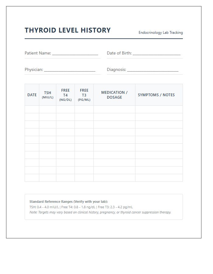 Endocrinology Patient Thyroid Level History Printable Chart