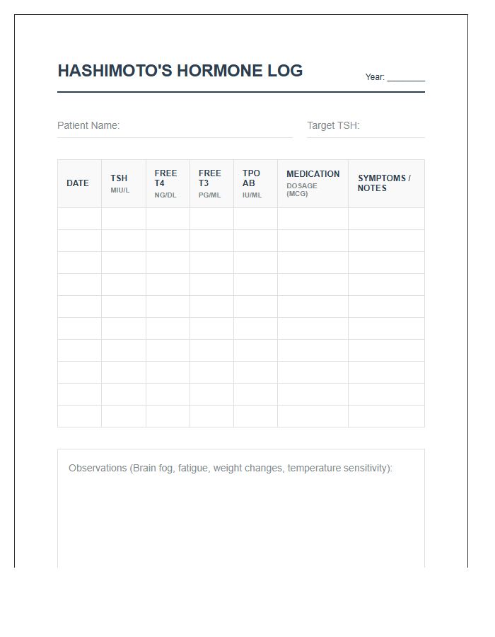 Hashimotos Disease Hormone Level Log Printable Chart