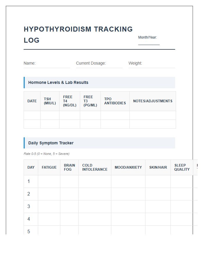 Hypothyroidism Symptom And Hormone Level Tracking Chart Printable