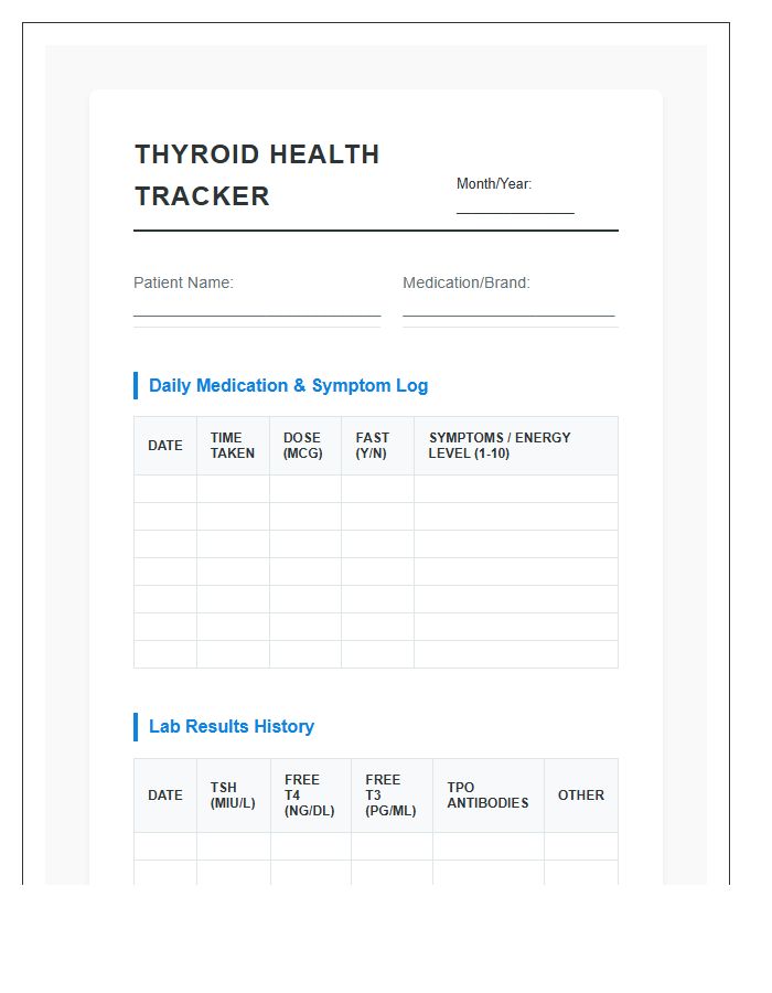 Printable Daily Thyroid Medication And Hormone Level Chart