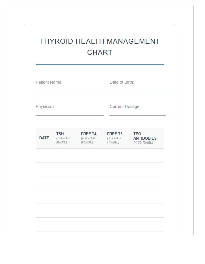 Thyroid Health Management Hormone Level Printable Chart