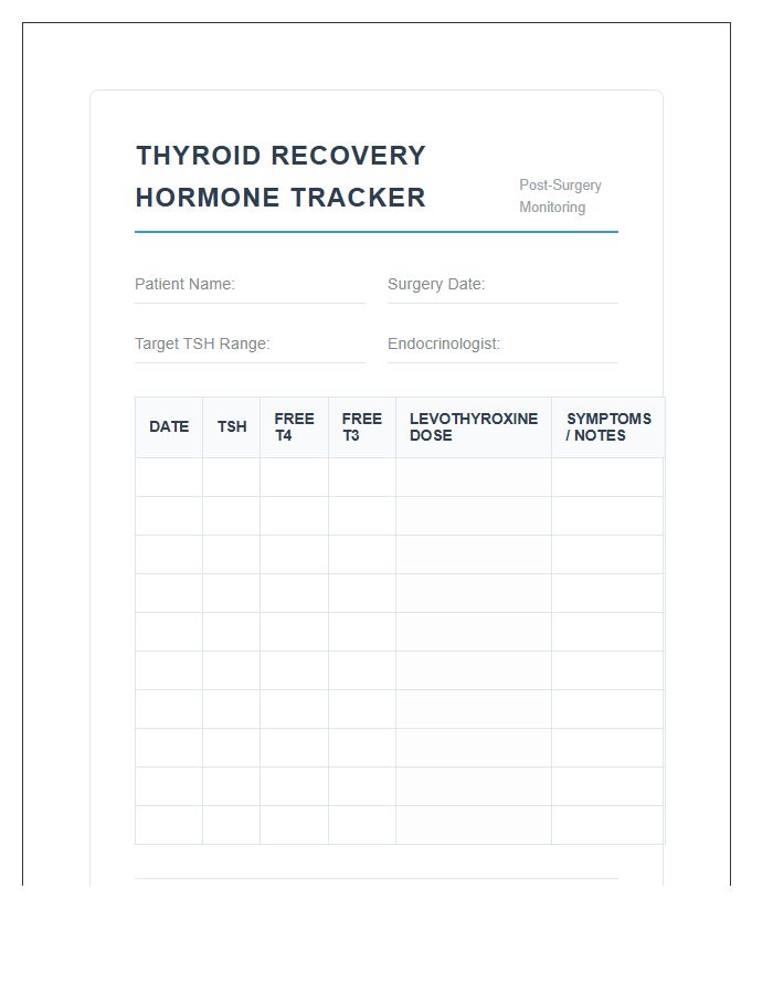 Thyroid Surgery Recovery Hormone Level Printable Chart