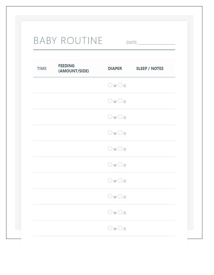 Daily Baby Routine Printable Feeding Diaper Chart