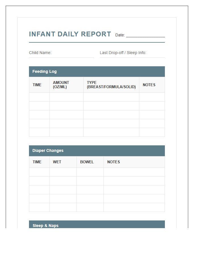 Home Childcare Printable Infant Feeding Diaper Chart
