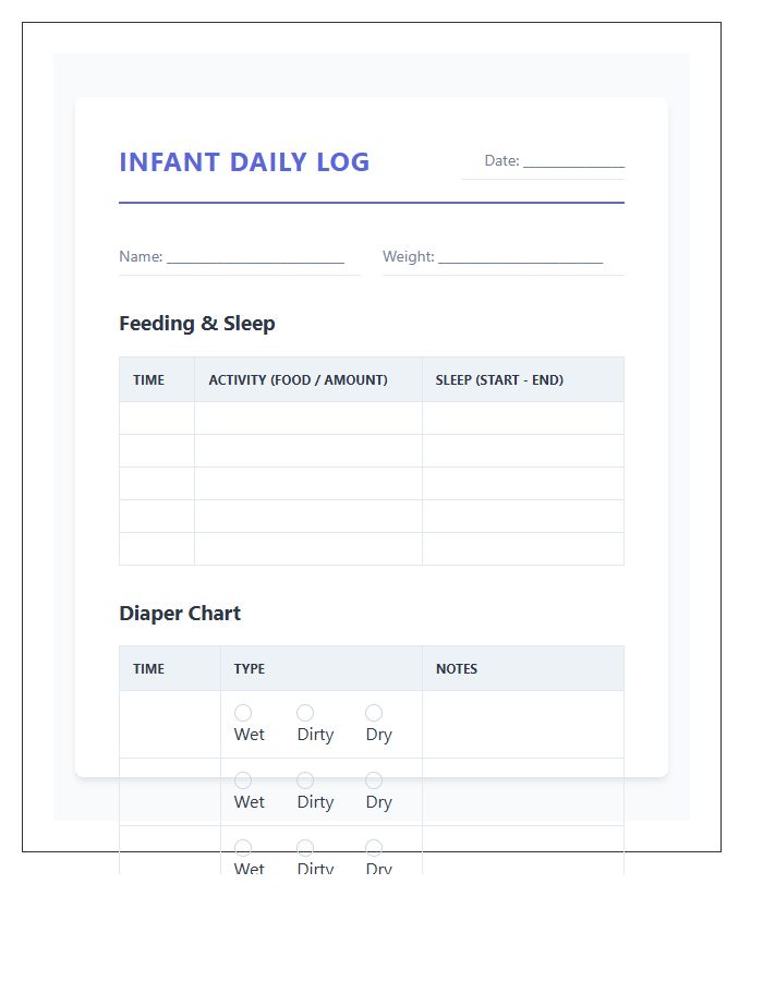 Infant Daily Log Sheet Printable Diaper Chart