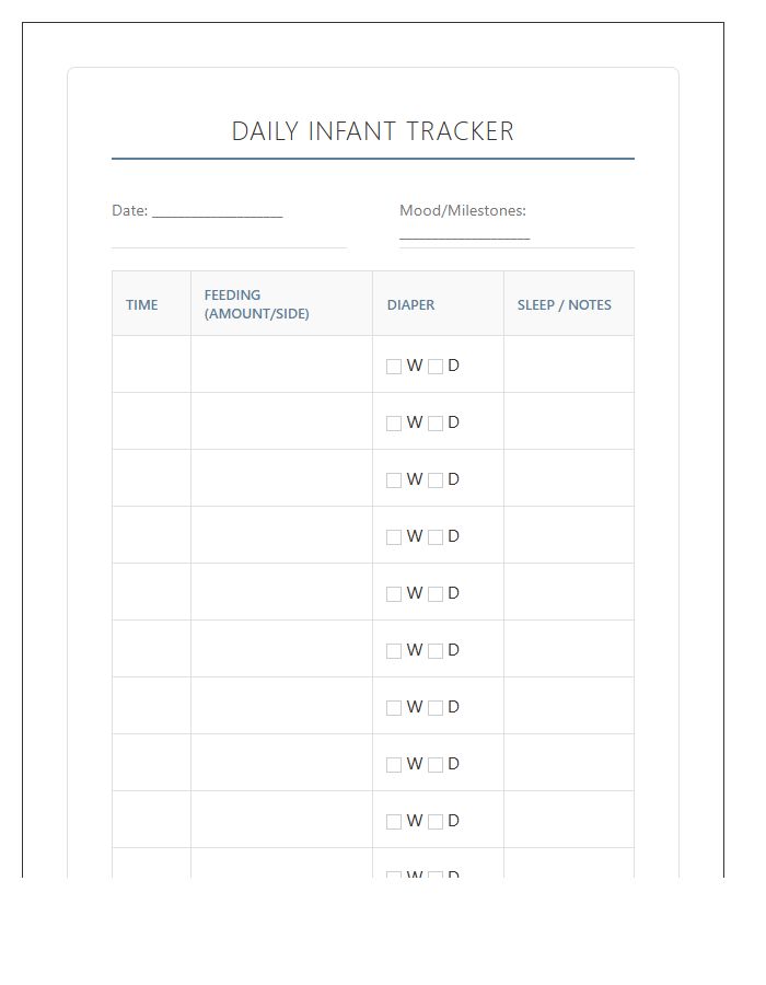 Infant Growth Tracking Printable Feeding Diaper Chart