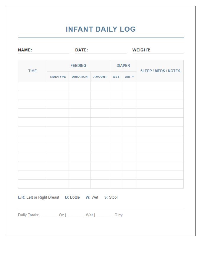 Infant Health Monitoring Printable Feeding Diaper Chart