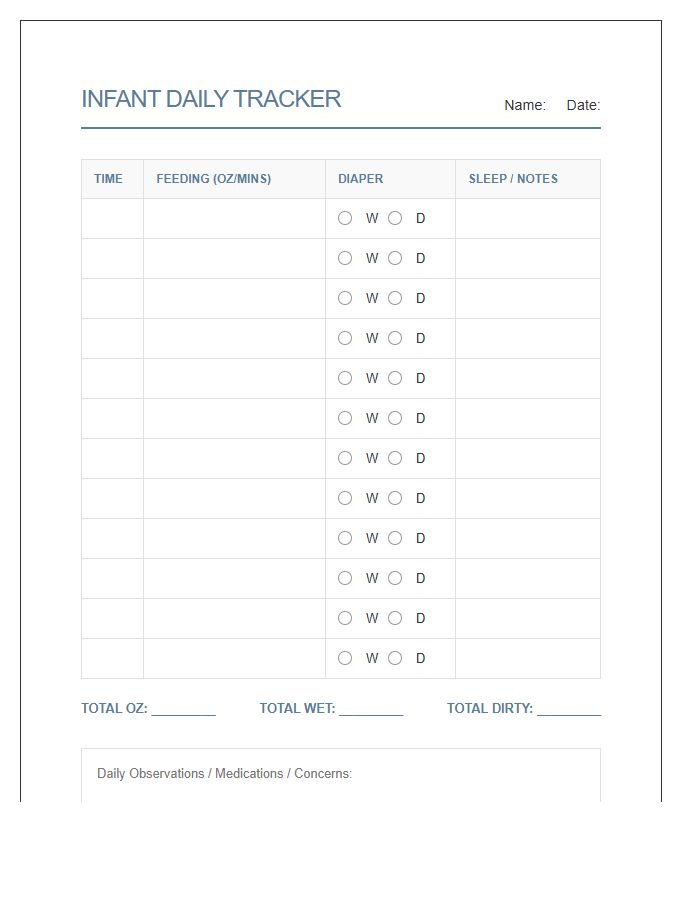 Infant Medical Records Printable Feeding Diaper Chart