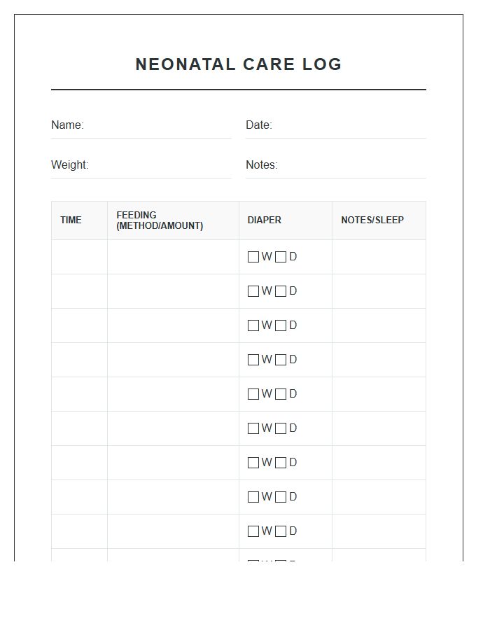 Neonatal Care Printable Feeding Diaper Chart