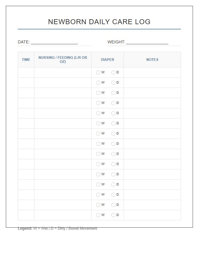 Newborn Baby Nursing And Diaper Log Printable Chart