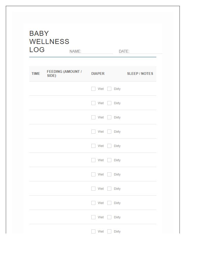 Printable Baby Wellness Feeding And Diaper Chart