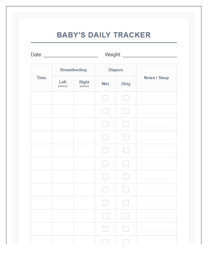Printable Breastfeeding And Wet Diaper Tracking Chart