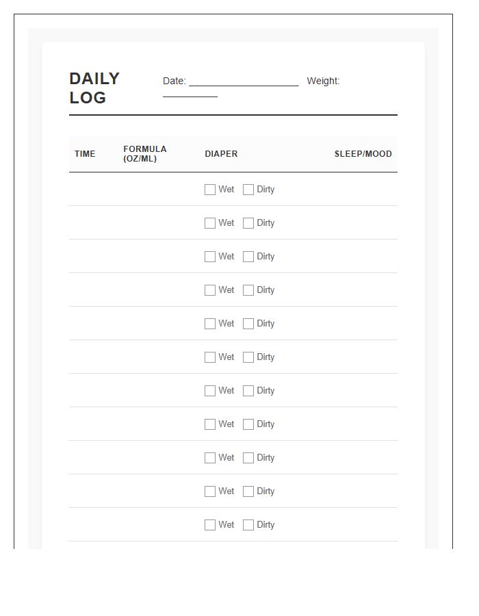 Printable Formula Feeding And Diaper Usage Chart