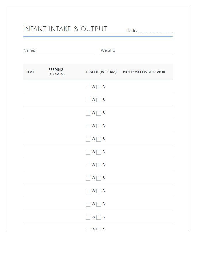 Printable Infant Intake And Output Diaper Chart