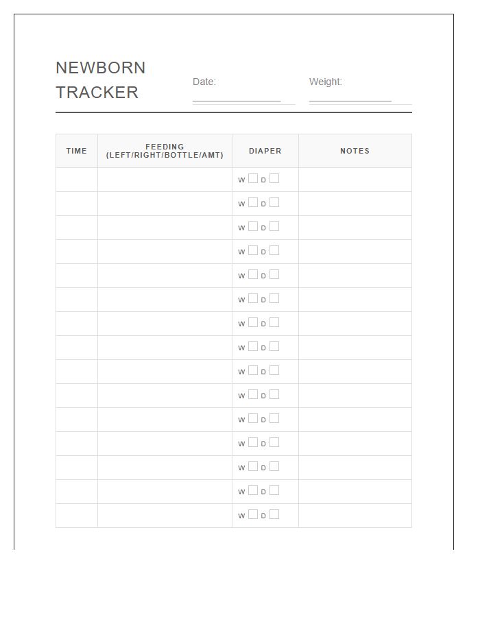 Printable Newborn Feeding And Diaper Tracker Chart