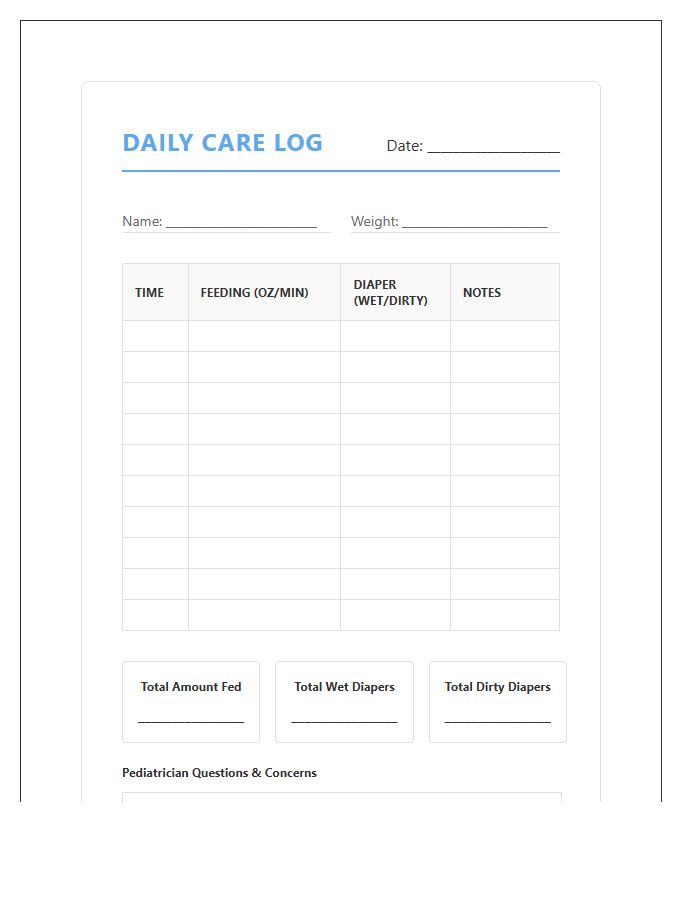 Printable Pediatrician Visit Feeding And Diaper Chart
