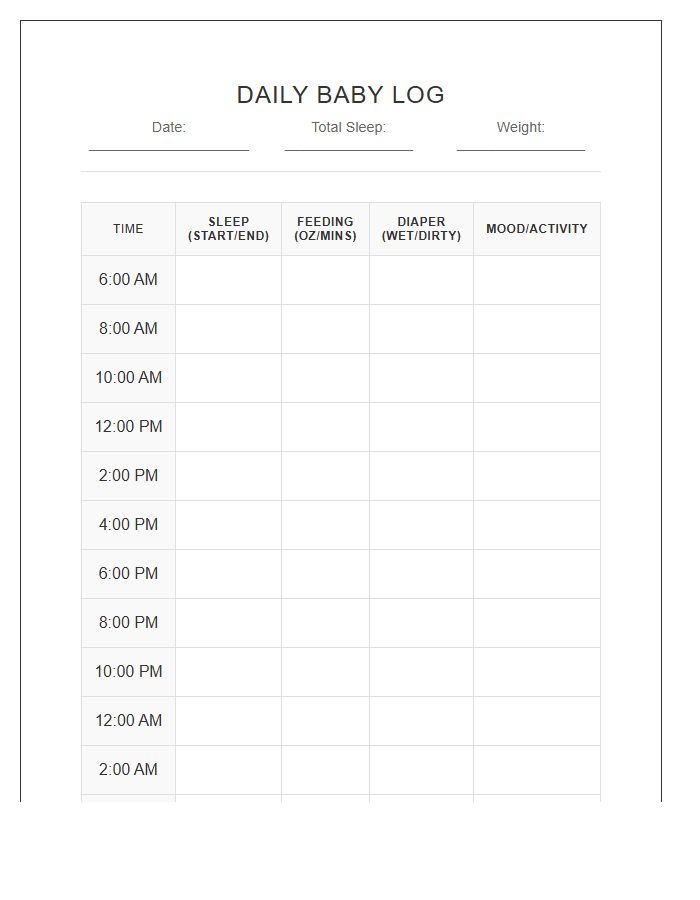 Printable Sleep Training Feeding And Diaper Chart