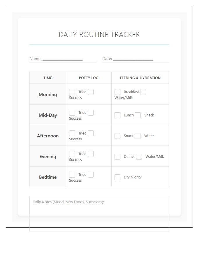 Printable Toddler Potty Training And Feeding Chart