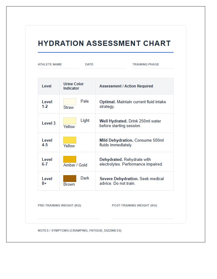 Athletic Performance Hydration Level Assessment Printable Chart