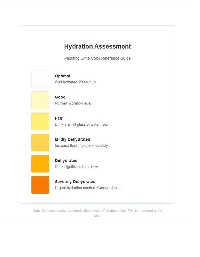 Pediatric Hydration Level Urine Color Assessment Printable Chart