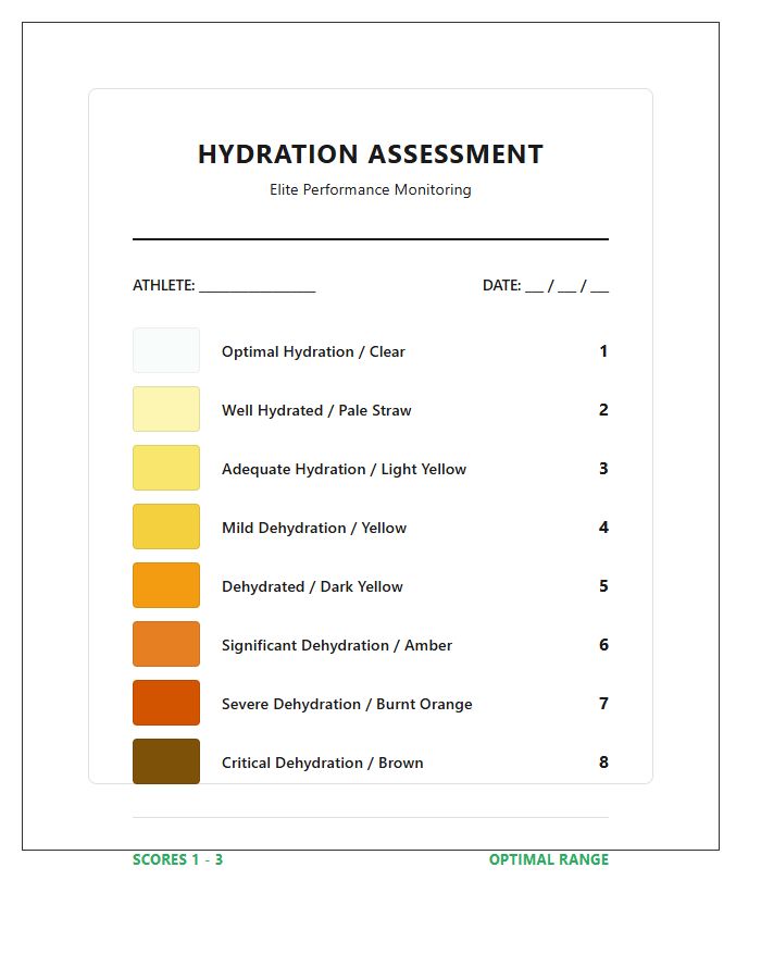 Professional Sports Hydration Assessment Urine Color Printable Chart