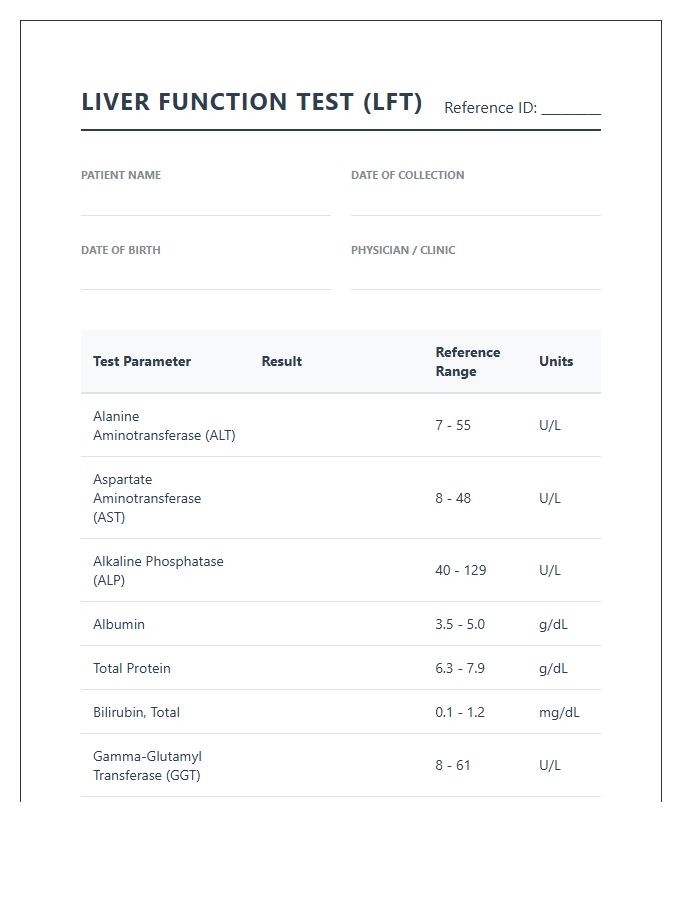 Printable Liver Function Test Results Chart